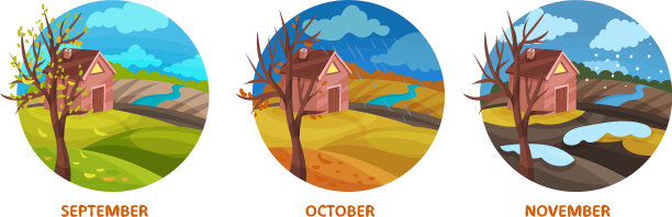 秋天季节月与自然景观图片下载