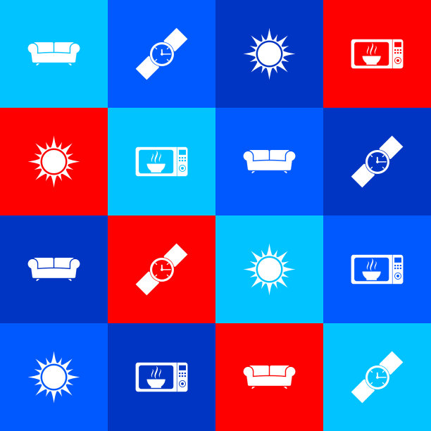 设置沙发、腕表、太阳和微波炉图标图片下载