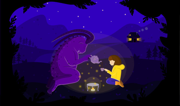 一个女孩在森林里和一个怪物喝茶图片下载