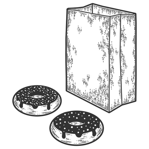 两个甜甜圈和一个印有图案的纸袋图片下载