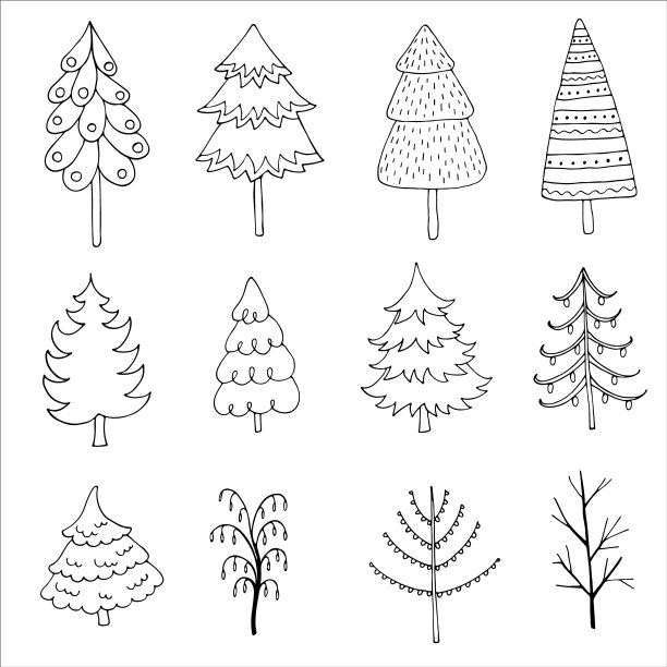 设置手绘树木和冷杉树图片下载