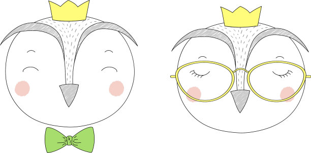 可爱的猫头鹰女孩和男孩肖像图片下载