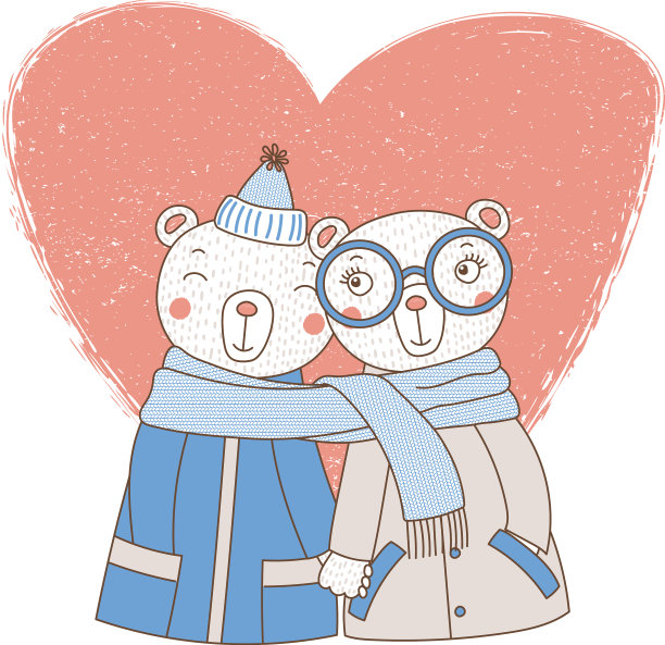 一对熊裹在一条围巾里图片下载