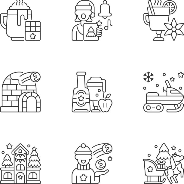 冬季假期线性图标集图片下载