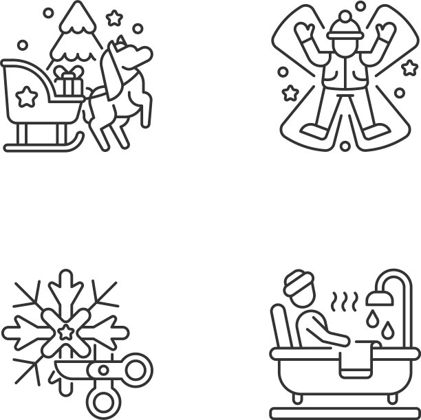 冬季假日娱乐线性图标集图片下载