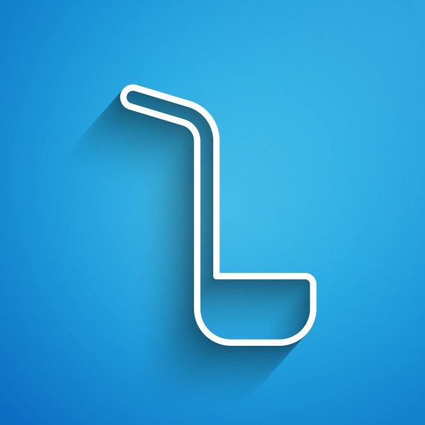 白色线厨房勺图标孤立在蓝色图片下载