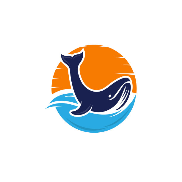 酷和创意的鲸鱼徽章与鲸鱼尾巴或图片下载
