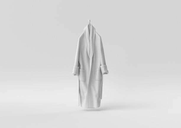 白色背景的白色浴袍。最小概念创意。单色。3 d渲染。图片下载
