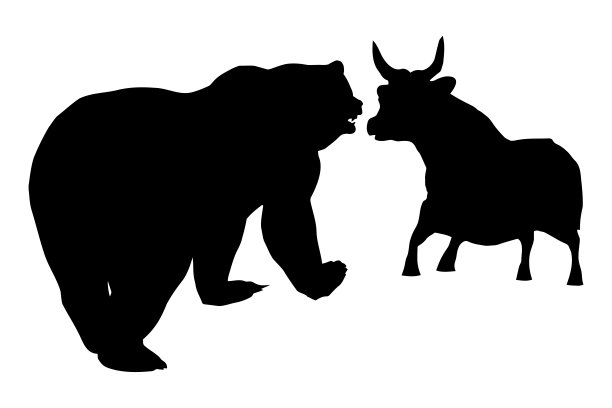 一头公牛和一头熊的黑色剪影2，向量图片下载