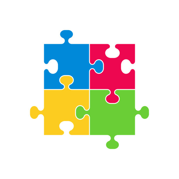 四件彩色拼图在白色的背景图片下载