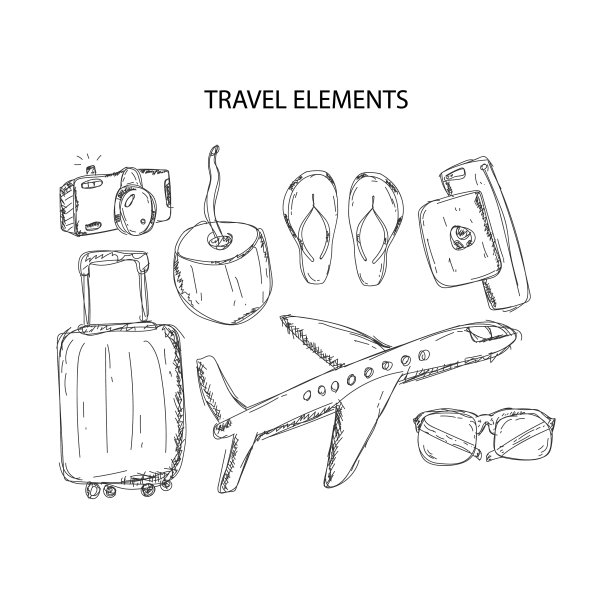 手绘旅行元素素描涂鸦艺术图片下载