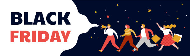 黑色星期五的大减价横幅上有一群人图片下载