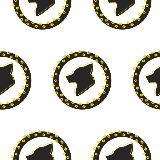 黑狗图标无缝模式孤立在白色上图片下载