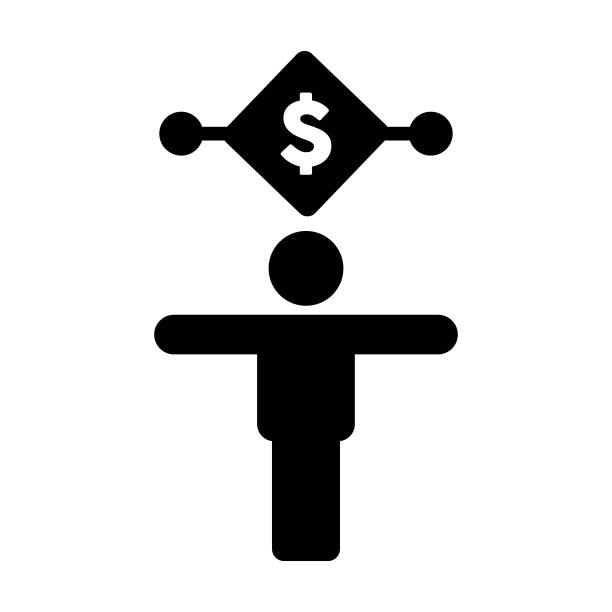 带有男性人物的数字美元货币图标矢量符号，用于字形象形图中的交易图片下载