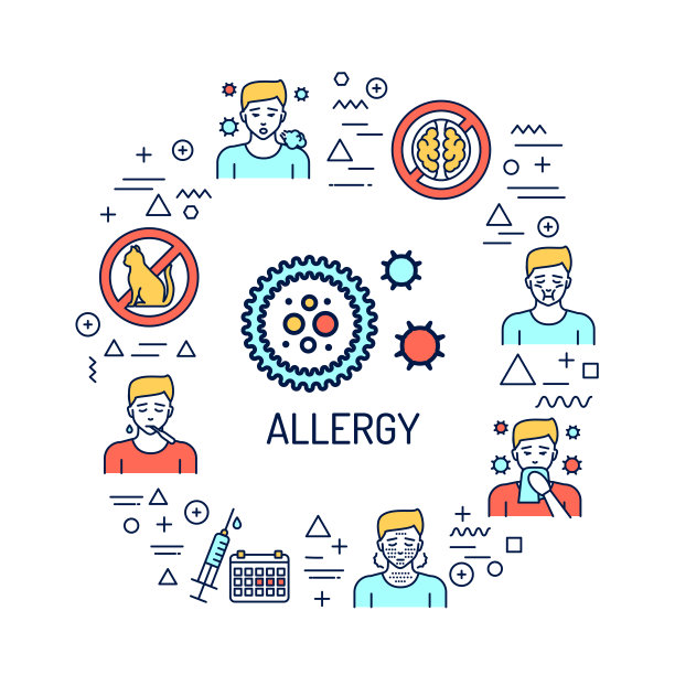 过敏网页横幅。信息图与线性图标在白色的背景。创意概念。图片下载