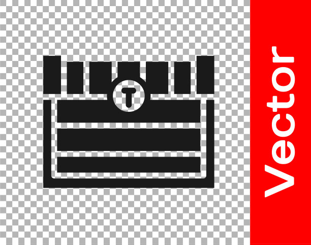 黑色古董宝箱图标孤立上图片下载