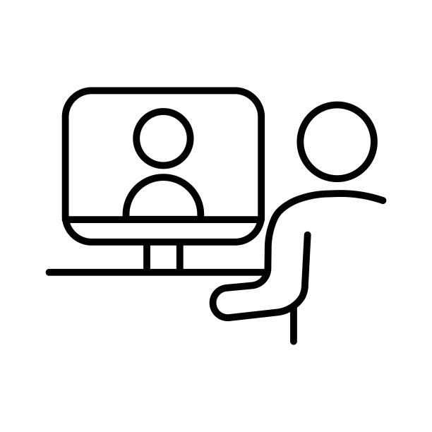 网络研讨会，视频电话，在线会议，教育，学习，培训或网络视频会议，细黑线图标。在家工作的概念。说明:应用程序，设计，web, ui, ux。向量EPS 10图片下载