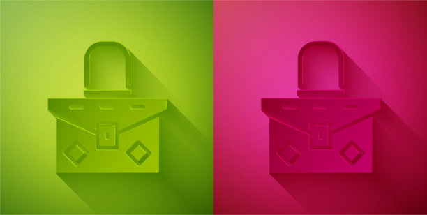 剪纸手袋图标孤立在绿色和粉红色图片下载