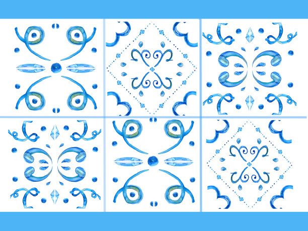 蓝色Azulej瓷砖插图图片下载