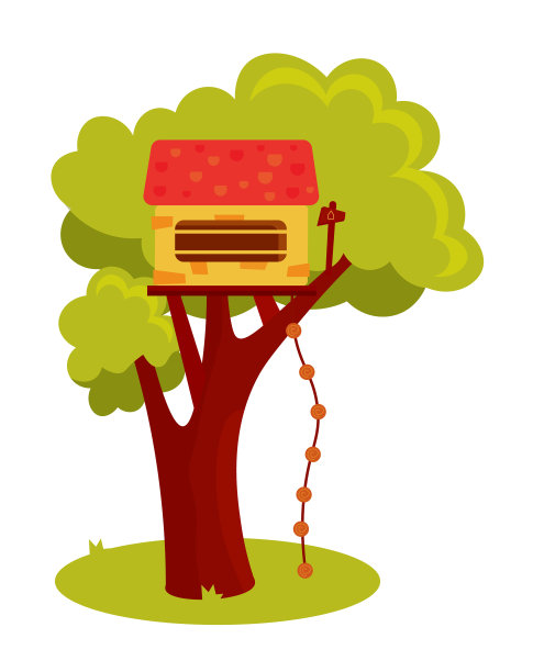 树屋之间的绿色树叶孤立在白色图片下载