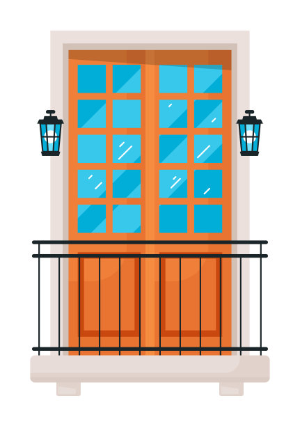 木质阳台门灯和阳台栏杆图片下载