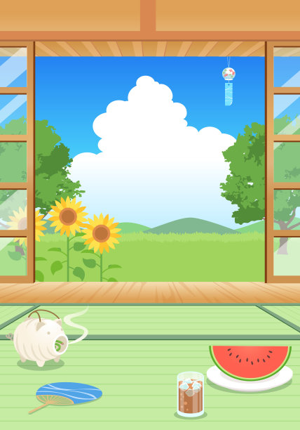 从夏天的阳台上看到的风景矢量插图图片下载