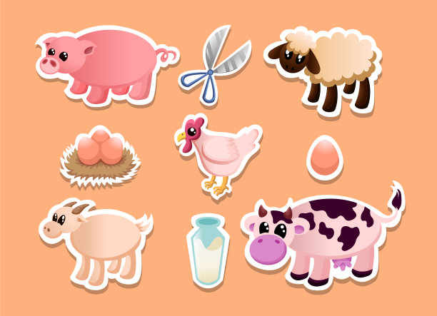 设置可爱的家畜贴纸收集图片下载