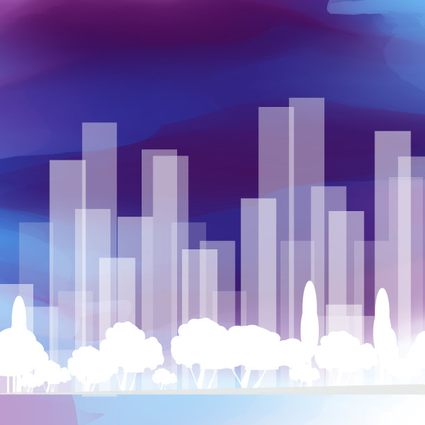 水彩背景上的城市剪影图片下载