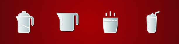 设置法式压滤咖啡壶杯及奶昔图片下载