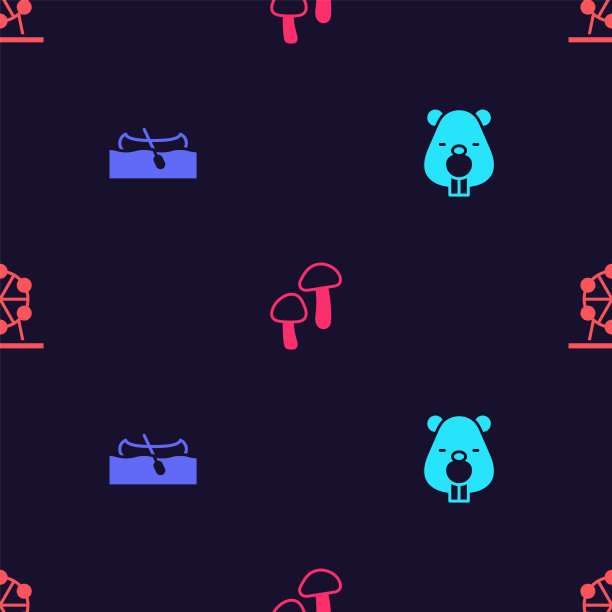 设置海狸动物皮艇或蘑菇独木舟图片下载