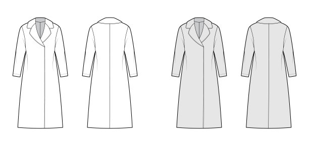 手拿外套技术时尚插图与长袖，半三叶草翻领，超大的身体，膝盖长度平图片下载