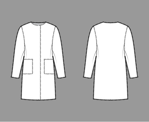 泰迪熊外套毛皮技术时尚插画长袖，超大的身体，膝盖长，补丁口袋。平图片下载