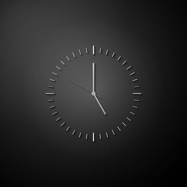 银色时钟图标孤立在黑色背景图片下载