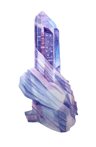 水彩矿物蓝色和紫色水晶钻石孤立在白色背景。手绘宝石冥想，办公用品，贴纸，速写本，庆典，墙纸，包装图片下载