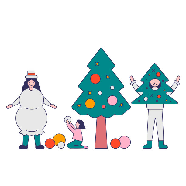 年轻漂亮的家庭在装饰圣诞树图片下载