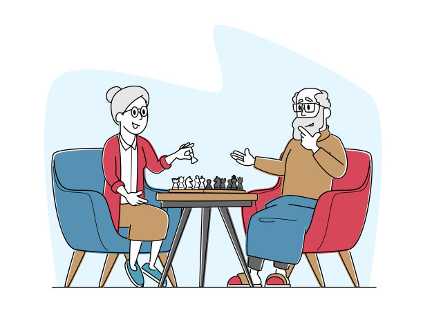 老男人和老女人在养老院下棋图片下载
