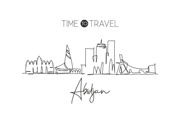 一条线勾勒出阿比让城市的天际线图片下载