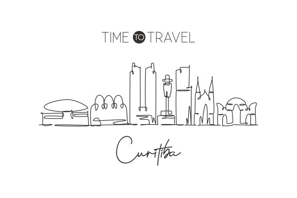 一条线画出库里蒂巴城市的天际线图片下载