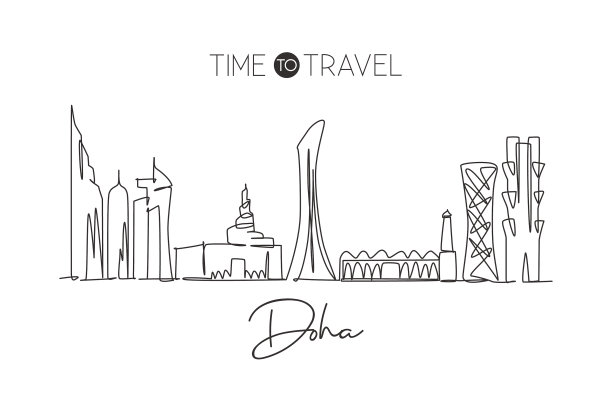 单线绘制多哈城市天际线图片下载