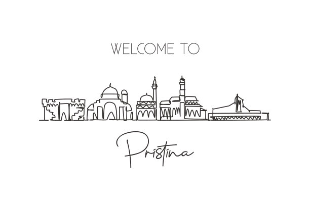 一条连续的线画着普里什蒂纳城市的天际线图片下载