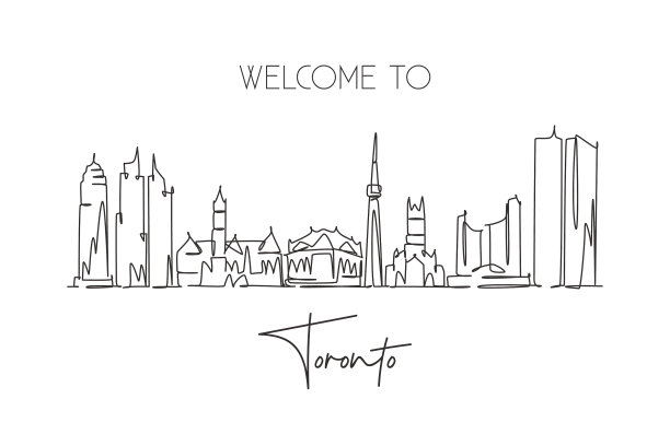 一条连续的线画出了多伦多城市图片下载