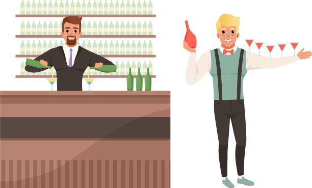 男调酒师站在吧台前工作图片下载