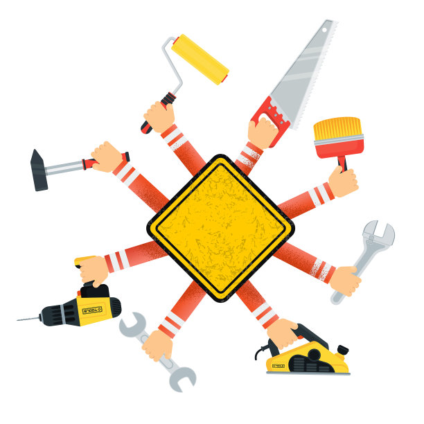 手动和电动工具的手建设者图片下载