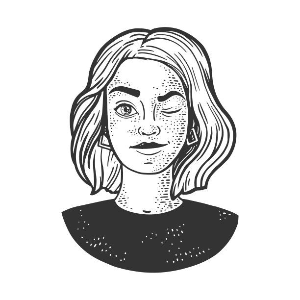 眨眼的女孩肖像素描图片下载