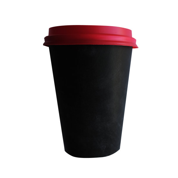 黑色玻璃，红色盖子，白色背景。图片下载