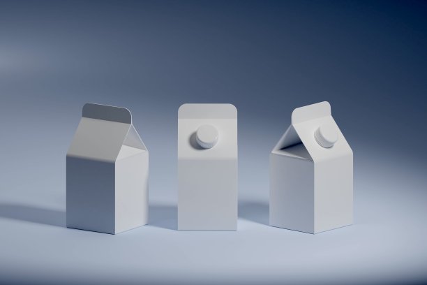 牛奶或果汁盒模型场景。零售包装模型。3d渲染图孤立在蓝色背景图片下载