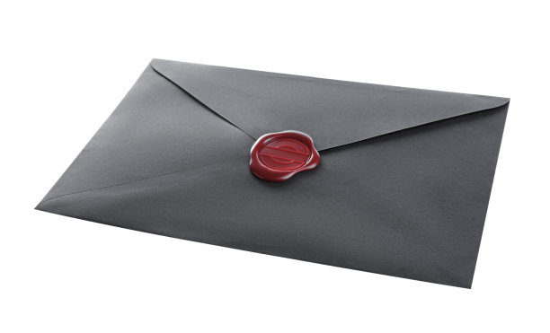 黑色信封与蜡密封隔离在白色图片下载