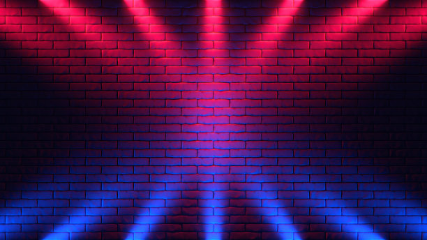 砖墙背景，霓虹灯。三维演示图片下载