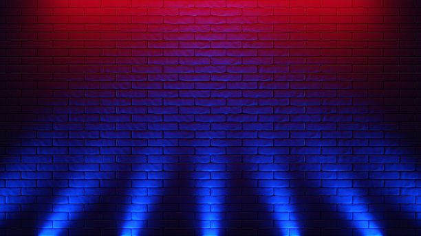 砖墙背景，霓虹灯。三维演示图片下载