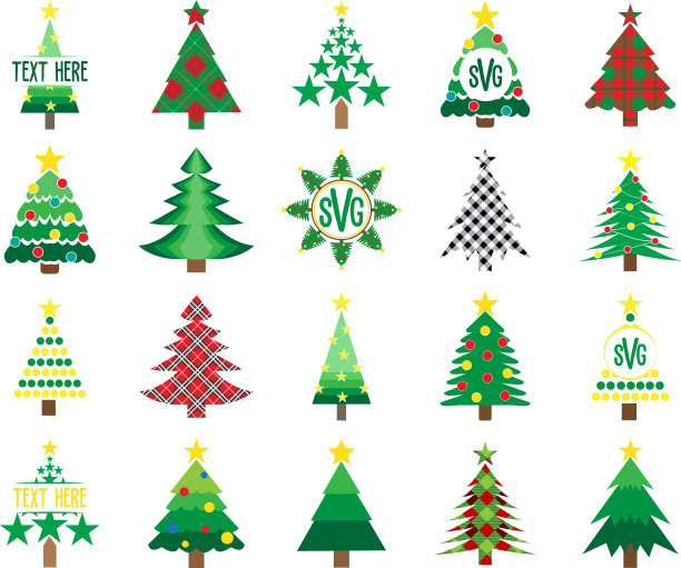在白色背景上设置圣诞树图片下载